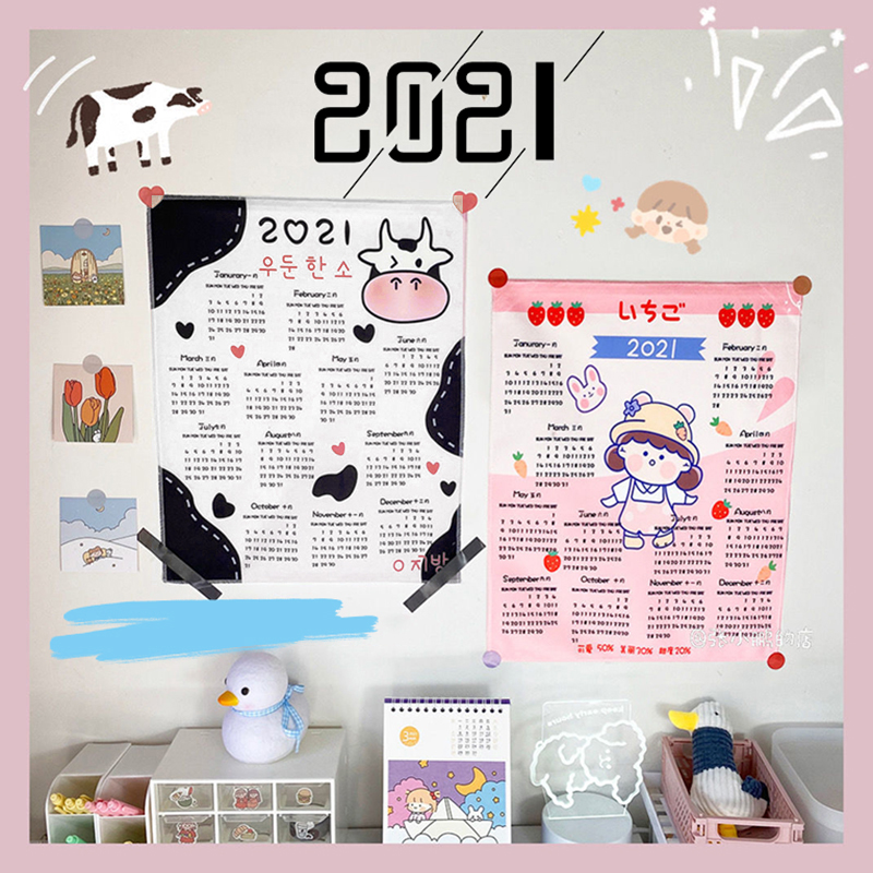 Mini 2021 Calendar Cloth cute cartoon Wall Hanging background cloth Home Decor Wall Tapestry