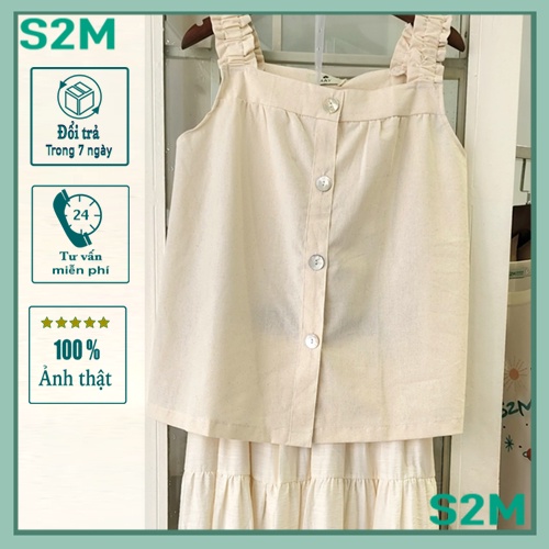 Áo sát nách bản dây vai thun linen mộc S2M, Áo kiểu linen style hàn quốc