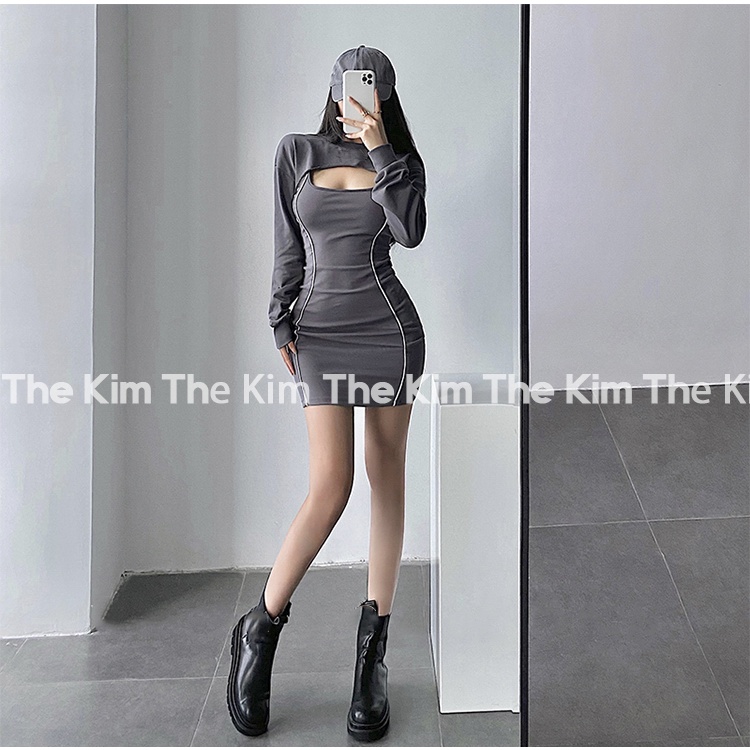 Set 2 món váy body 2 dây dáng ngắn - áo nửa thân trên ngực , bộ váy ôm sát người The Kim SV130 | BigBuy360 - bigbuy360.vn