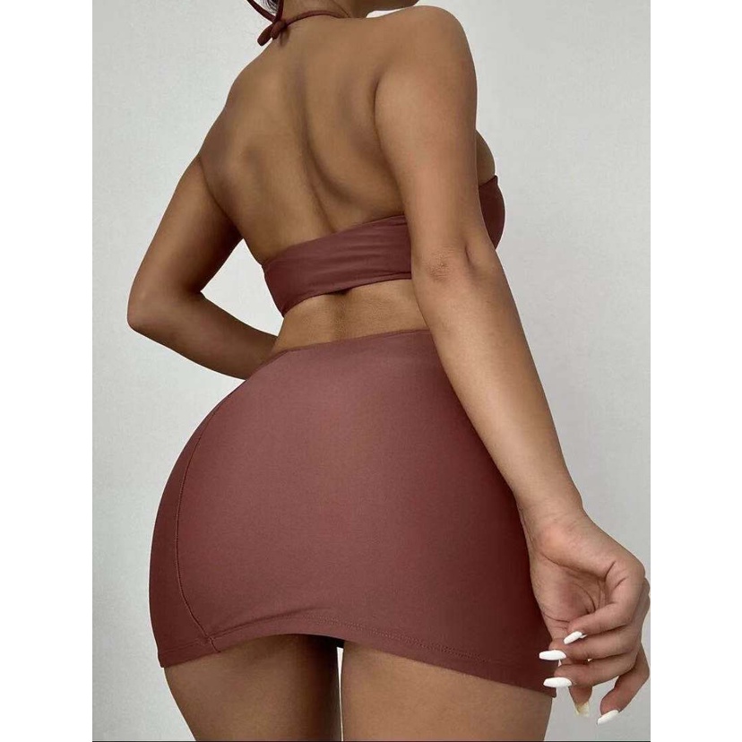 [BKN1512] &lt;ÂU&gt; SET BIKINI 3 MÓN NÂU KÈM CHÂN VÁY ĐAN DÂY