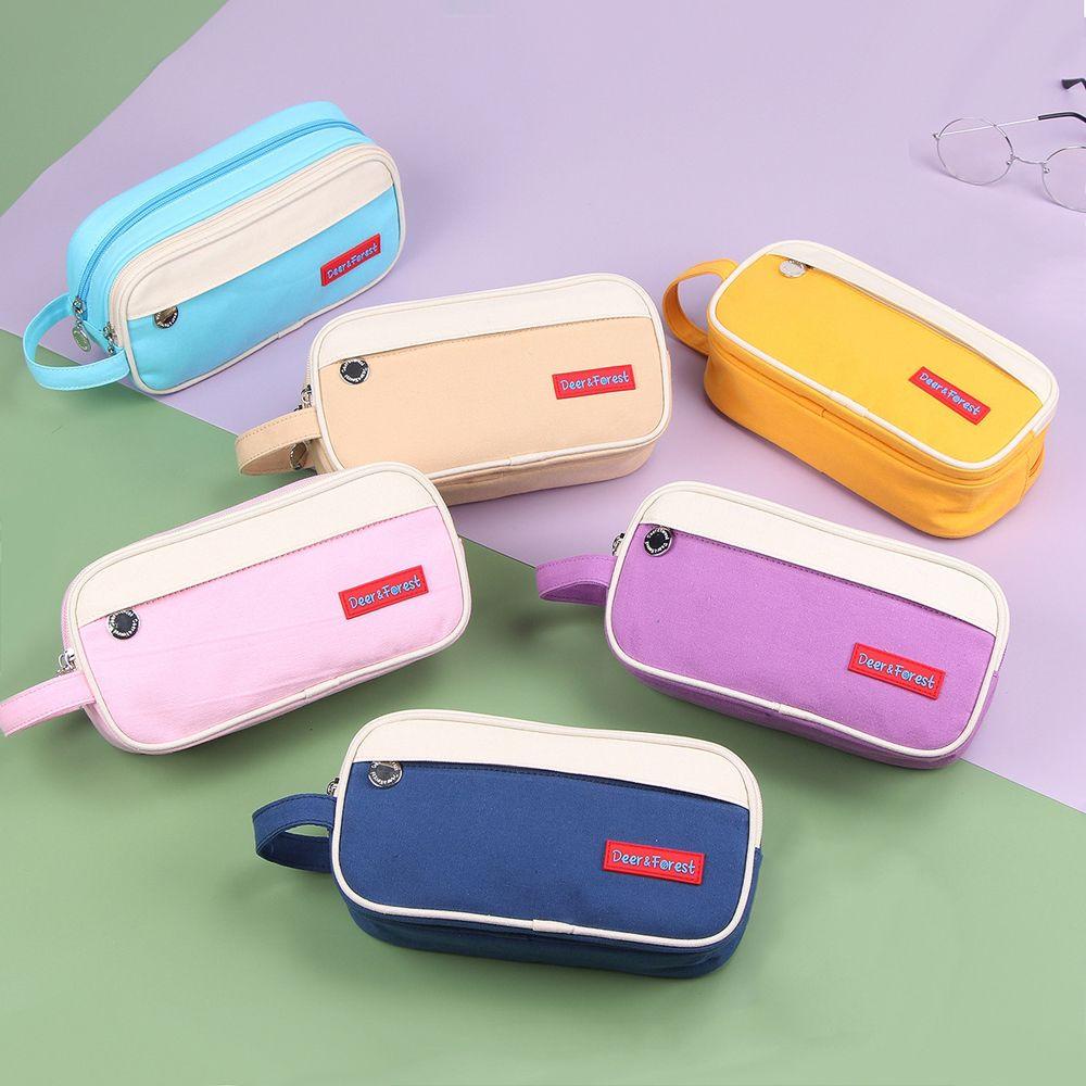 Túi Đựng Bút Bằng Vải Canvas Màu Macaron Đa Năng Thời Trang