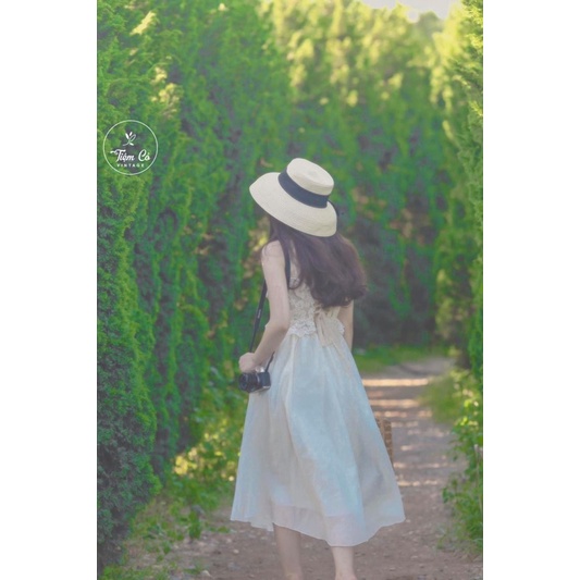 áo ren 2 dây đan lưng + chân váy voan (ảnh thật khách mặc)