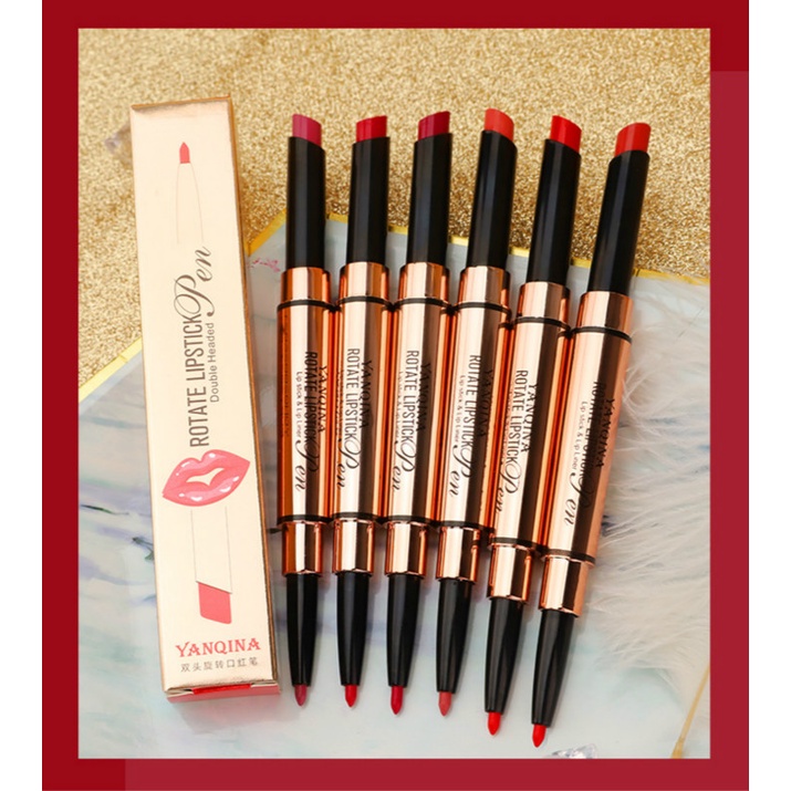 Son môi kiêm bút kẻ viền môi thiết kế hai đầu 2 trong 1 lâu trôi chống thấm nước LoveCC