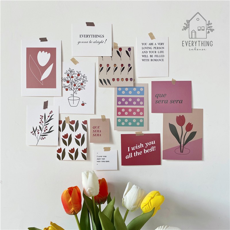 Set 17 tranh dán tường nghệ thuật hoa tulip (tặng kèm 24 sticker)