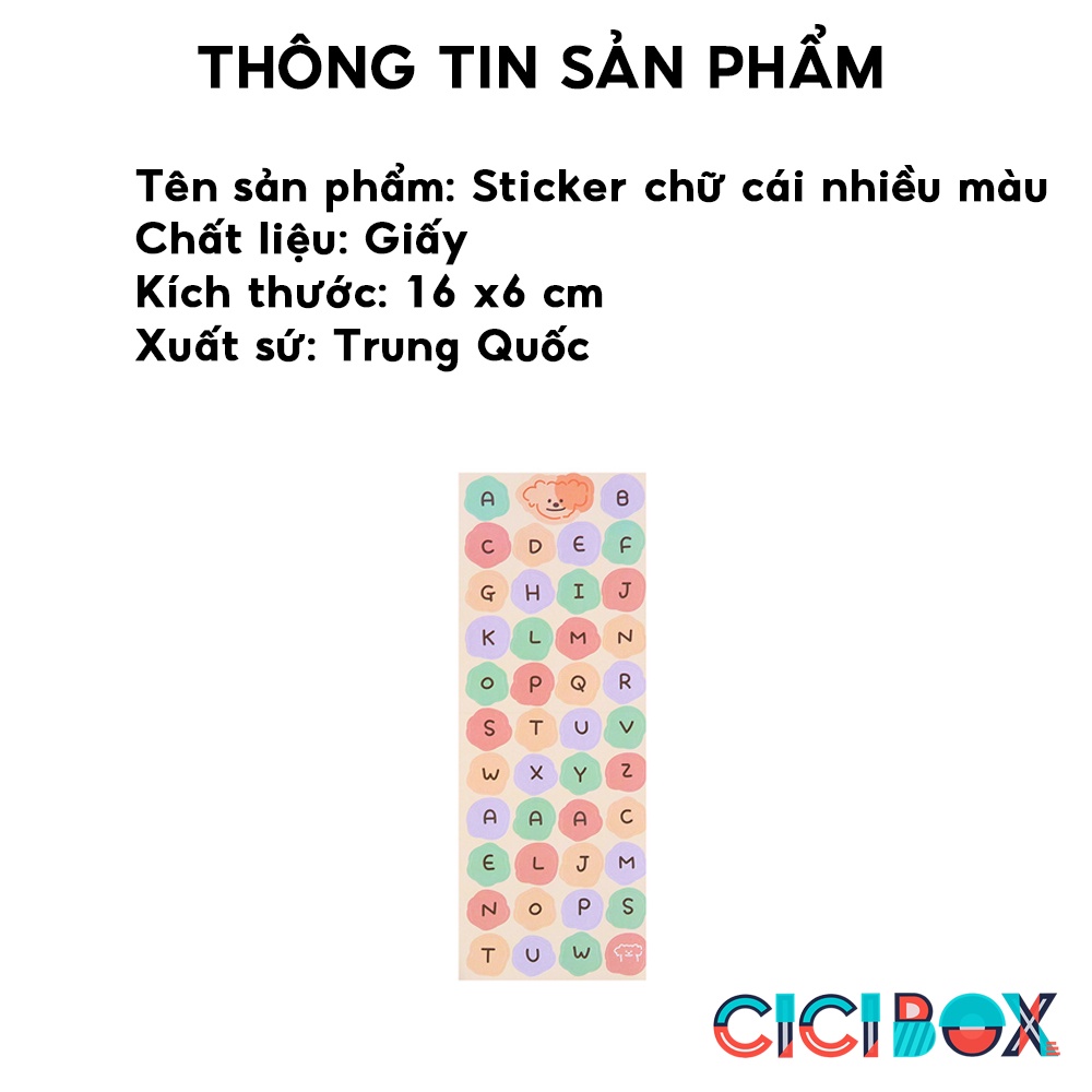 Sticker decor top loader sticker hình dán màu kẹo ngọt ngào chữ cái tiếng anh CICIBOX