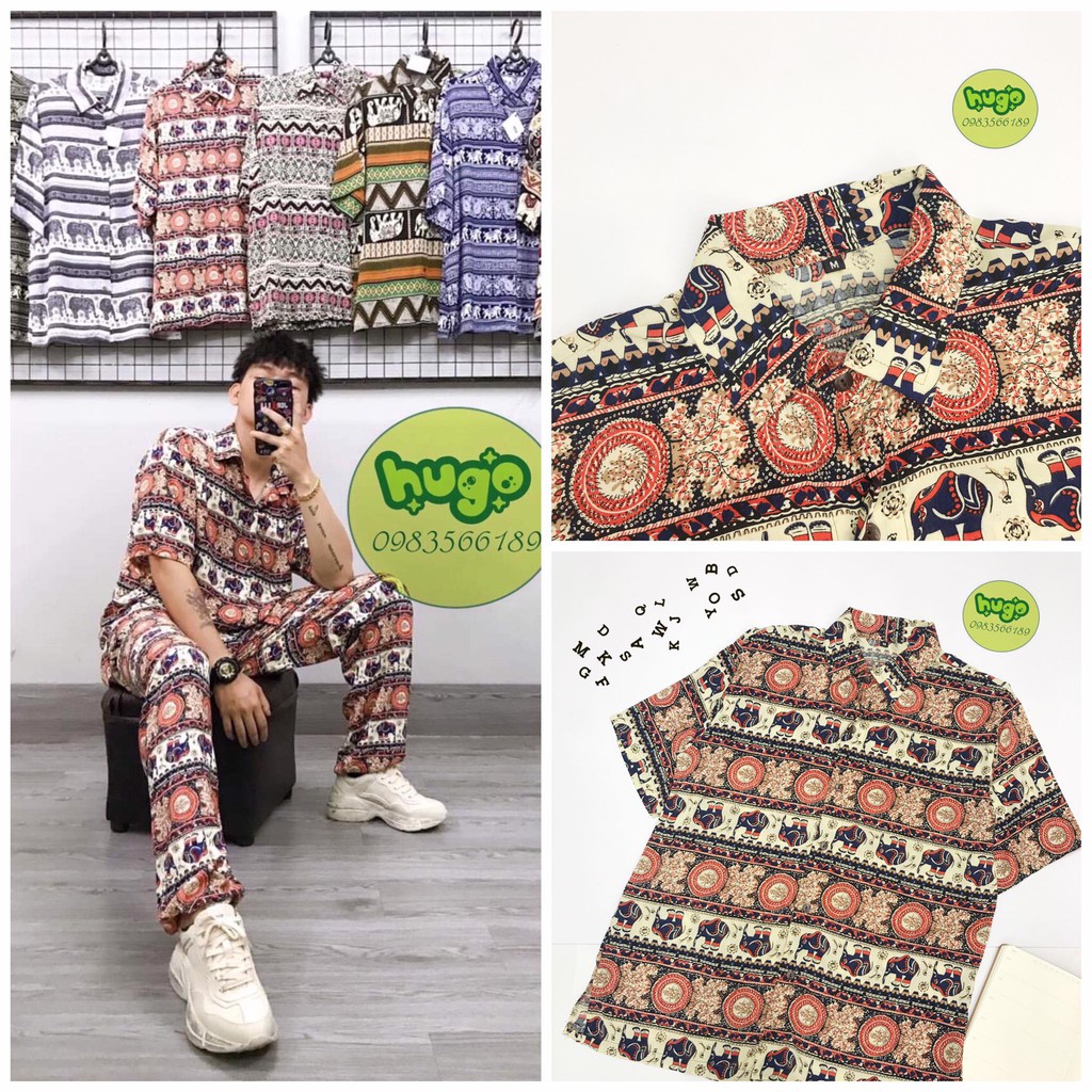 Áo thổ cẩm 🌈 Freeship 🌈 Áo sơ mi lanh thái hoạ tiết thổ cẩm phom to nhiều màu | BigBuy360 - bigbuy360.vn