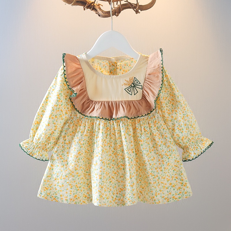 [Yumi's House] Đầm tay dài hoa nhí cổ vuông dành cho bé gái hàng Quảng Châu cao cấp