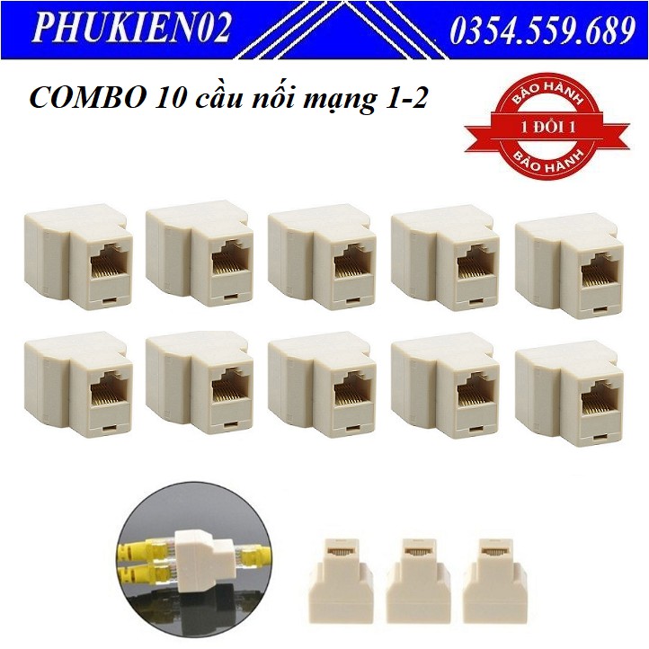 COMBO 10 cầu nối mạng 1-2 - Đầu chia mạng 1 ra 2 - Đầu nối dây mạng RJ45 1 ra 2 - Hiệu suất cao, dễ dàng và bền