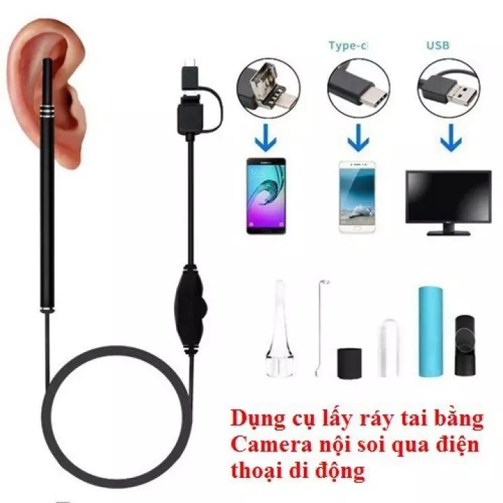 Dụng Cụ Lấy Ráy Tai Thông Minh, Camera Nội Soi Tai Siêu Nét Đi Kèm Bộ Đầu Lấy Ráy Chống nước  chuẩn IP67 - 1 ĐỔI 1