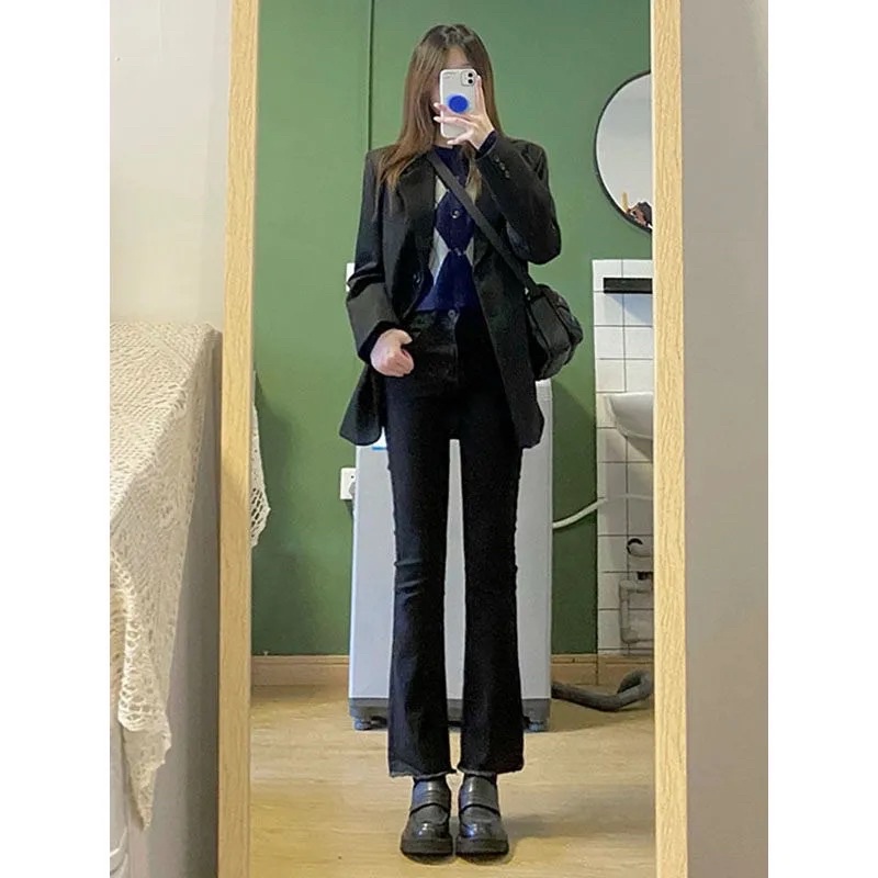 Quần Jeans Ống Loe 9 Tấc Màu Đen Cạp Cao Phong Cách Ulzzang Chất Jean Co Dãn Nhẹ Năng Động Cá Tính Loại 1