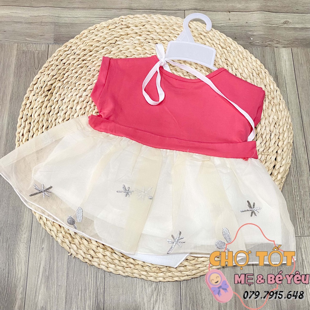 Đầm thun giả yếm phối voan mềm kèm túi bé gái (4-10kg)