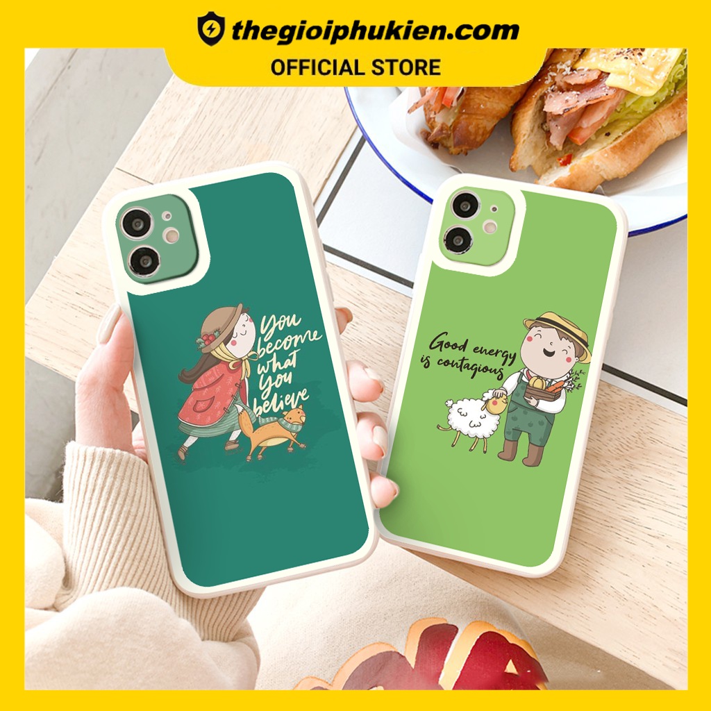 Ốp iphone - Ốp lưng iphone cạnh vuông Cặp đôi đội mũ dành cho ip 6 đến 14promax - ng237