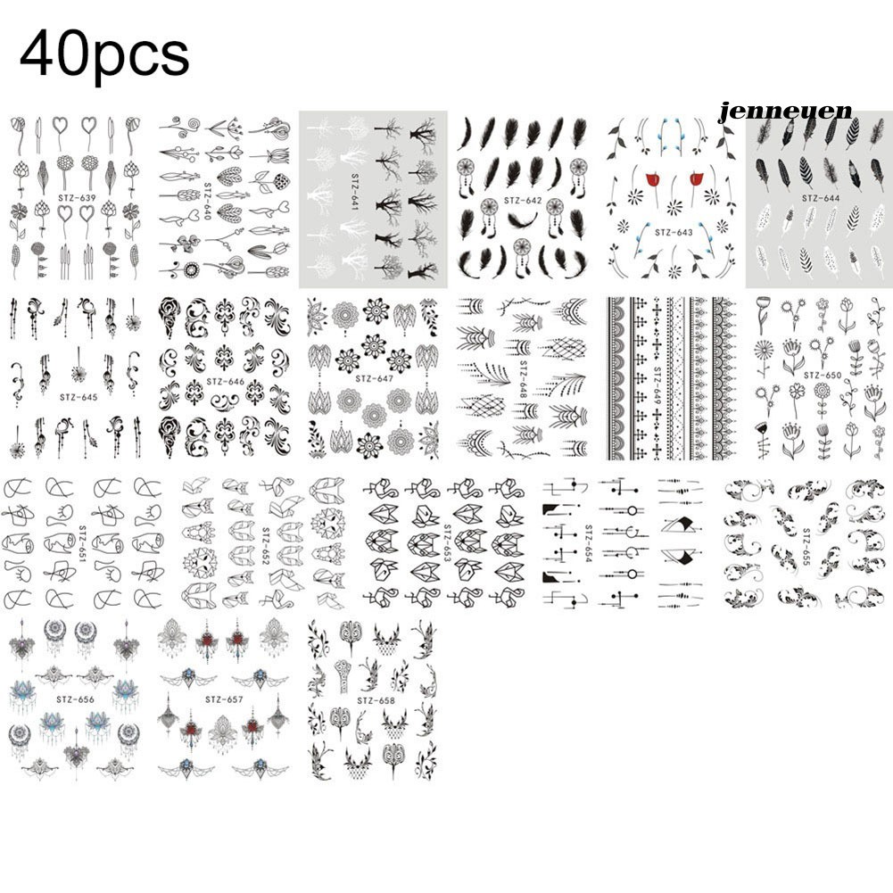 [Hàng mới về] Set 40 Miếng Dán Trang Trí Móng Tay Hình Hoa Và Bướm