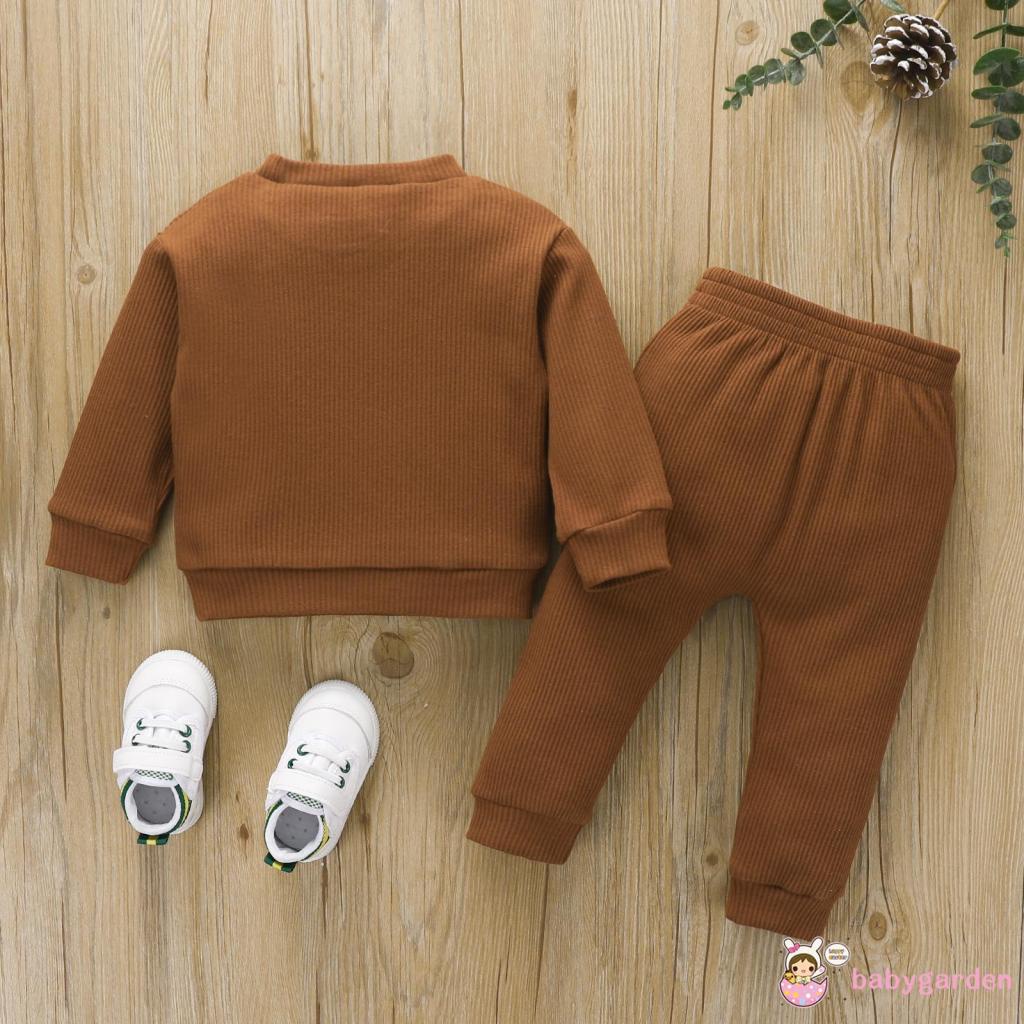 Set Áo Tay Dài Cổ Tròn Thêu Hình Gấu Phối Quần Dài Lưng Thun Co Giãn Tốt Thời Trang Cho Bé Trai 6 Tháng Tuổi-4 Tuổi