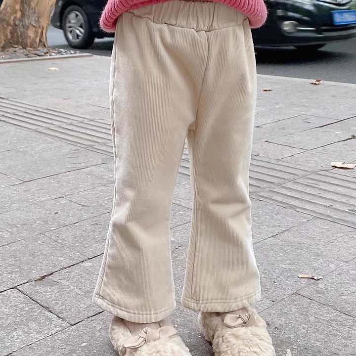 Quần dài ống loe vải nhung dày dặn giữ ấm thời trang thu đông cho bé gái