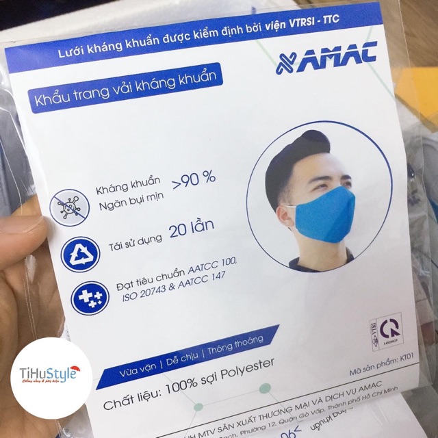 [SẴN HÀNG, 1 BỌC 1 CÁI] Khẩu trang vải 3 lớp AMAC kháng khuẫn đã kiểm định, chống tia UV,  - Tái sử dụng 20 lần | BigBuy360 - bigbuy360.vn