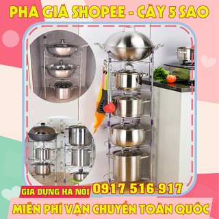 Kệ treo xoong nồi inox 5 tầng thông minh có móc treo