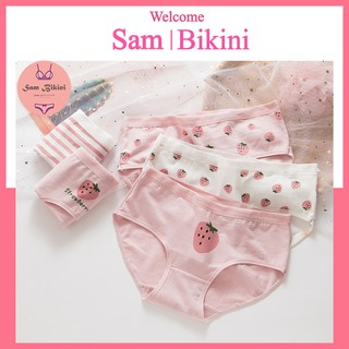 Quần lót, Quần Chip nữ cotton họa tiết dâu tây ngọt ngào dễ thương mềm mại, thoáng mát, kháng khuẩn