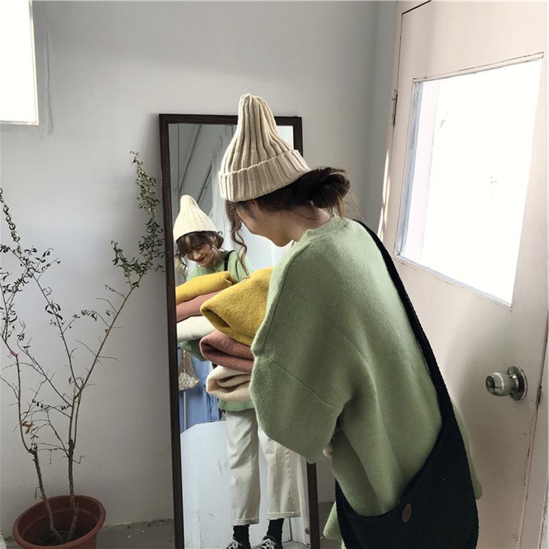 Áo len nữ form rộng xẻ vạt màu Vintage