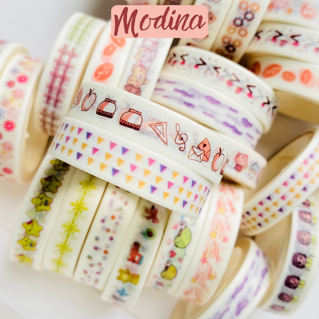 Cuộn washi tape Modina trang trí viền siêu xinh, washi tape caro, thứ ngày tháng, to do list trang trí sổ tay
