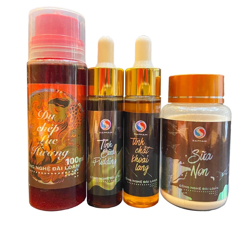 COMBO 4 Hương Liệu Câu Chép - Tinh sữa pudding, Dụ chép lục hương, Sữa non, Tinh chất khoai lang Sapham Fishing