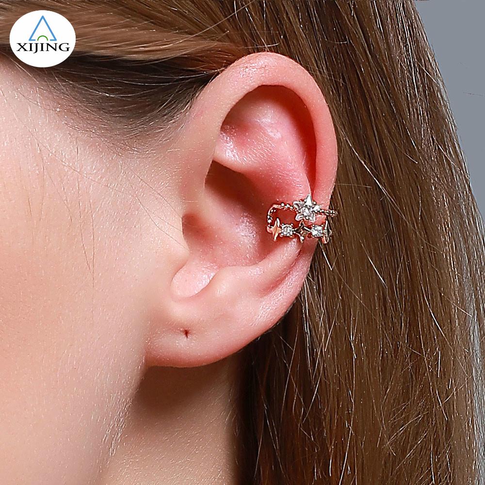 Khuyên kẹp tai hai lớp trang trí hình ngôi sao thiết kế đơn giản