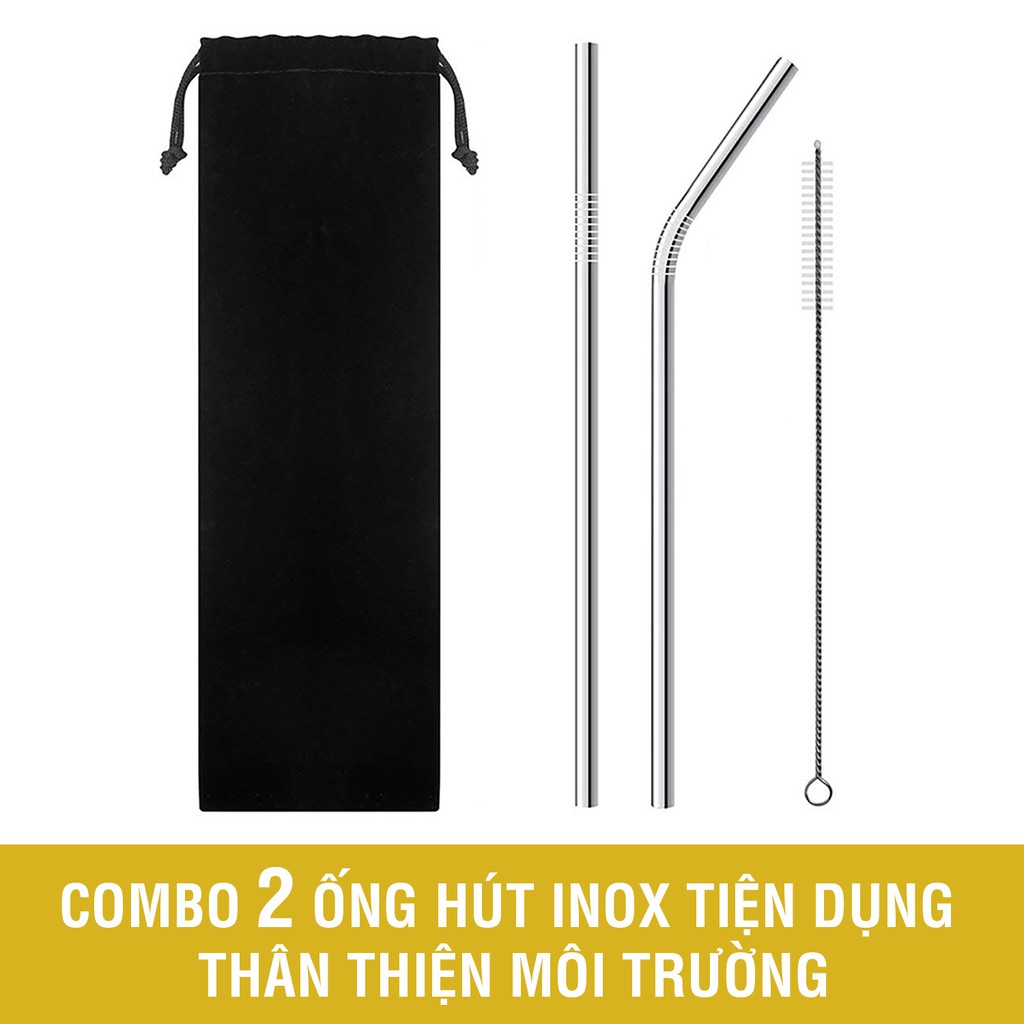 Bộ 2 Ống Hút Inox và 1 Cọ Rửa Có Túi Đựng Giá Rẻ