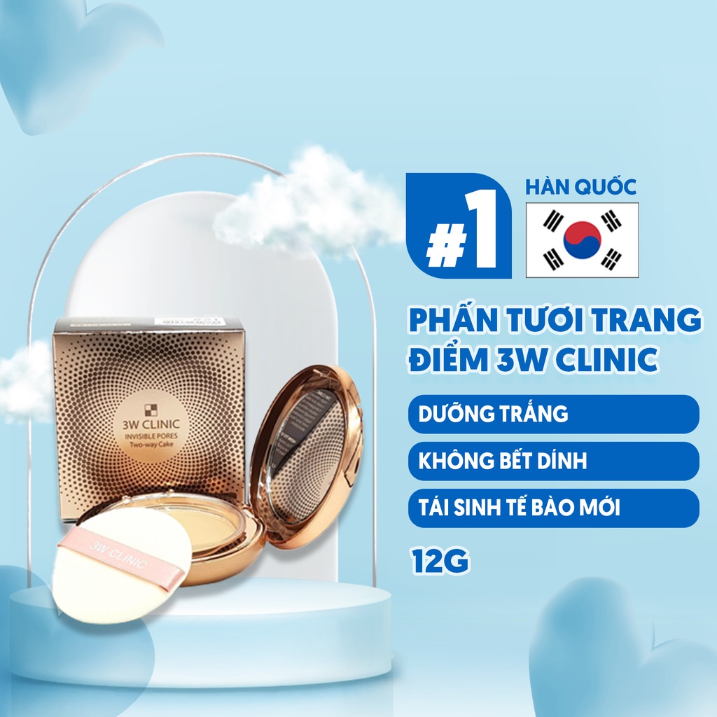 Phấn Tươi Trang Điểm Dưỡng Trắng 3W CLINIC Invisible Pores Skin Cover 12gr 3W043