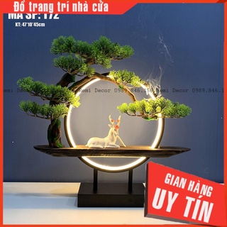 Đồ trang trí nhà đẹp - Tiểu cảnh hươu dưới gốc tùng có vòng đèn led - Có thể đặt trầm hương nụ