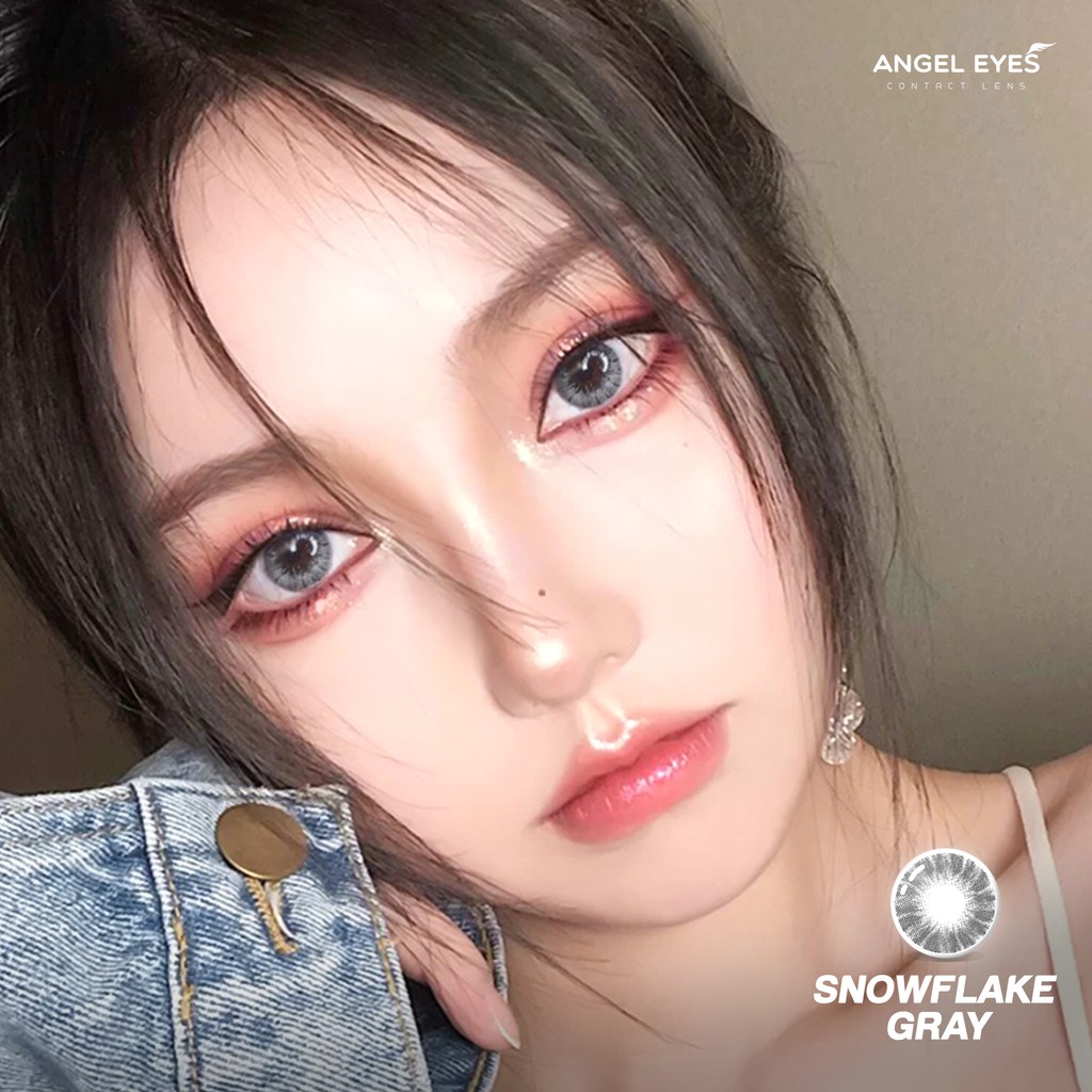 [SIÊU TÂY]Lens xám tây Snowflake Gray thương hiệu Angel Eyes | Dòng kính áp tròng có độ từ 0-6 và đường kính 14.2mm