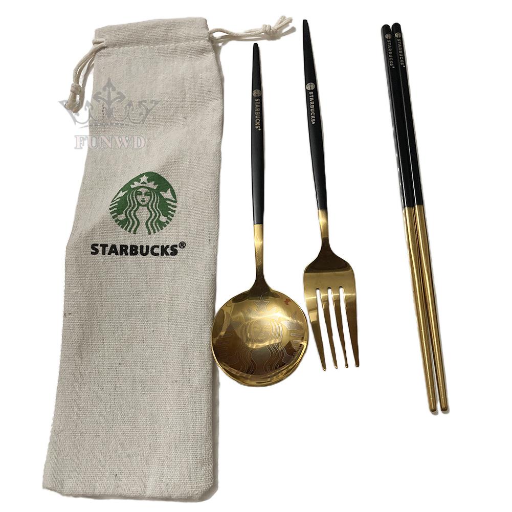 Bộ Muỗng Đũa Nĩa Starbucks Chất Liệu Inox Cao Cấp