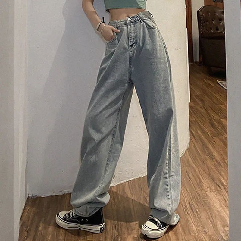 Jiashucheng Quần Jean Ống Rộng Lưng Cao Thời Trang Xuân Thu Hàn Quốc 2023