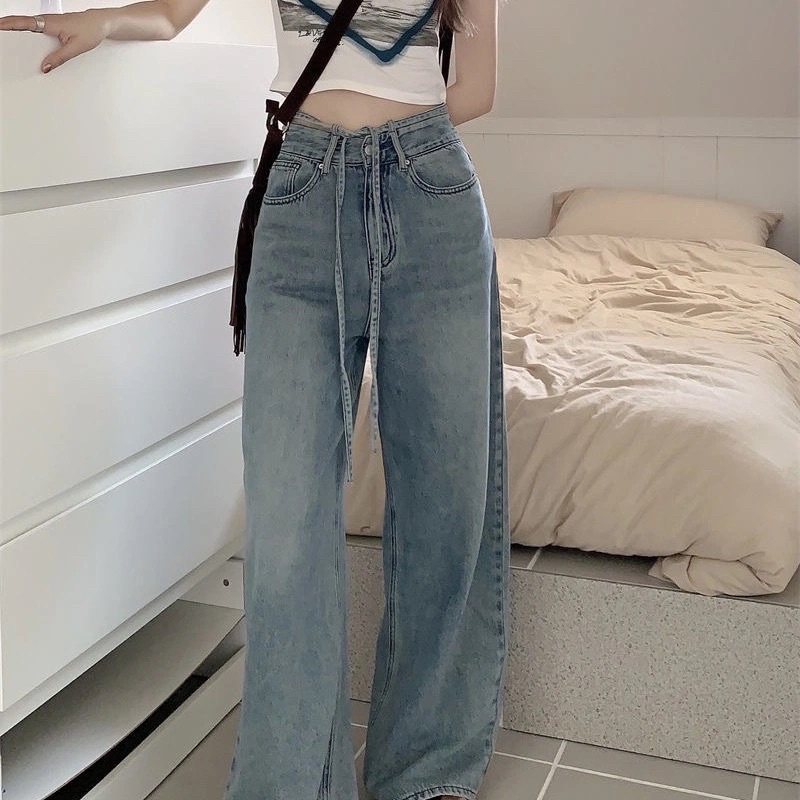 Quần jeans nữ dây thắt eo tôn dáng