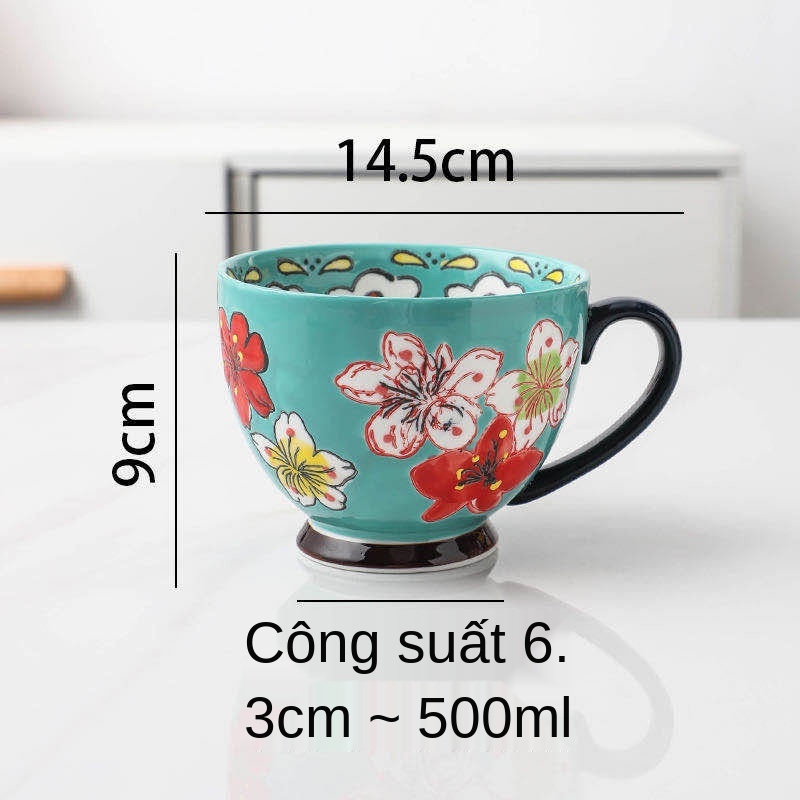 cốc ăn sáng bằng sứ đựng bột yến mạch sữa có thể vi sóng dung tích lớn với thìa trà hoa kiểu Âu Ly