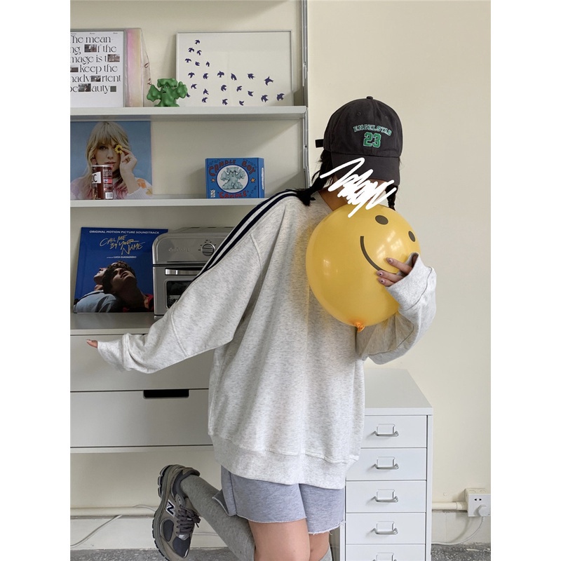 Áo Sweater Tay Dài Cổ Tròn Dáng Rộng Phong Cách Retro Hàn Quốc