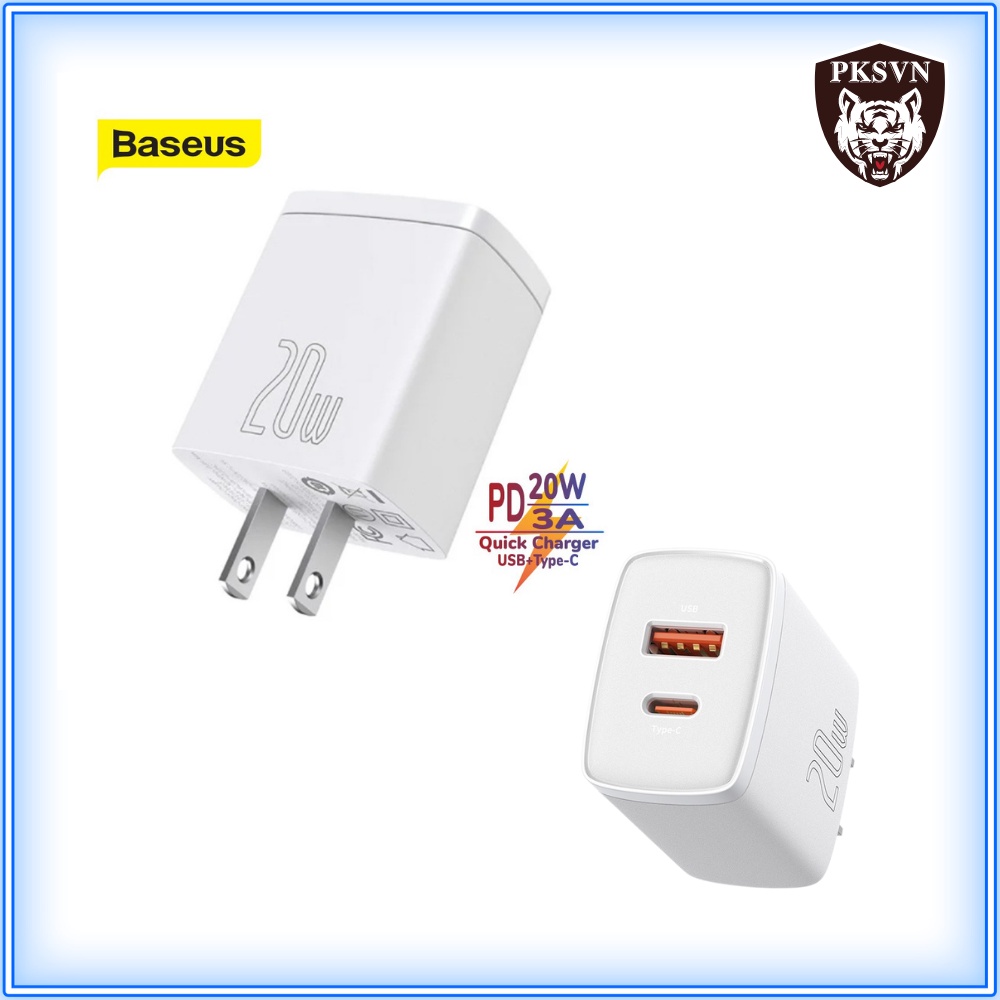 Củ Sạc Nhanh 20w Chính Hãng Baseus - Cốc Sạc Nhanh 2 cổng 20w Type C và USB sạc đầy 50% pin trong 30 phút - Bảo Hành 12T
