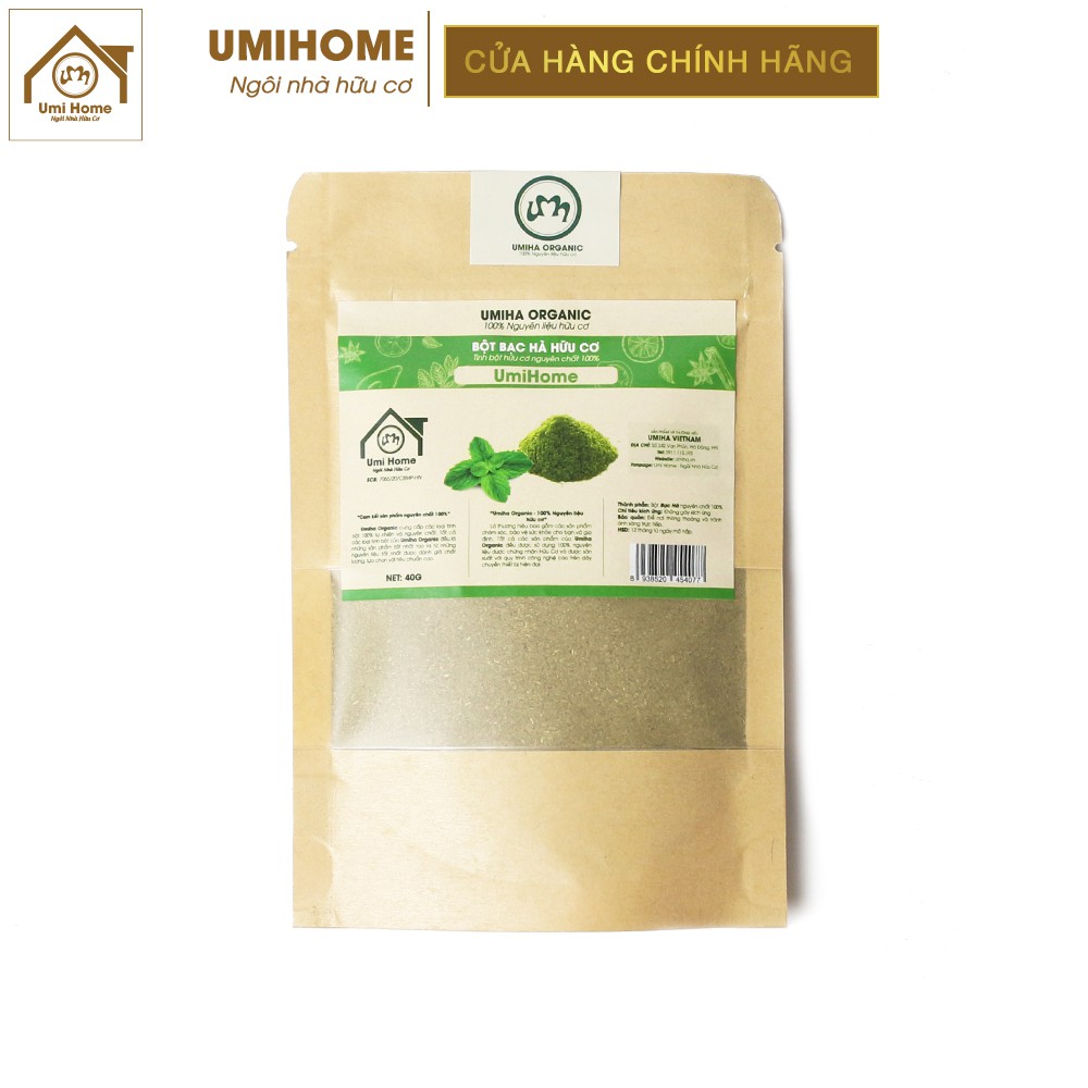 Bột Bạc Hà đắp mặt nạ hữu cơ UMIHOME nguyên chất 40g | Mint powder 100% Organic