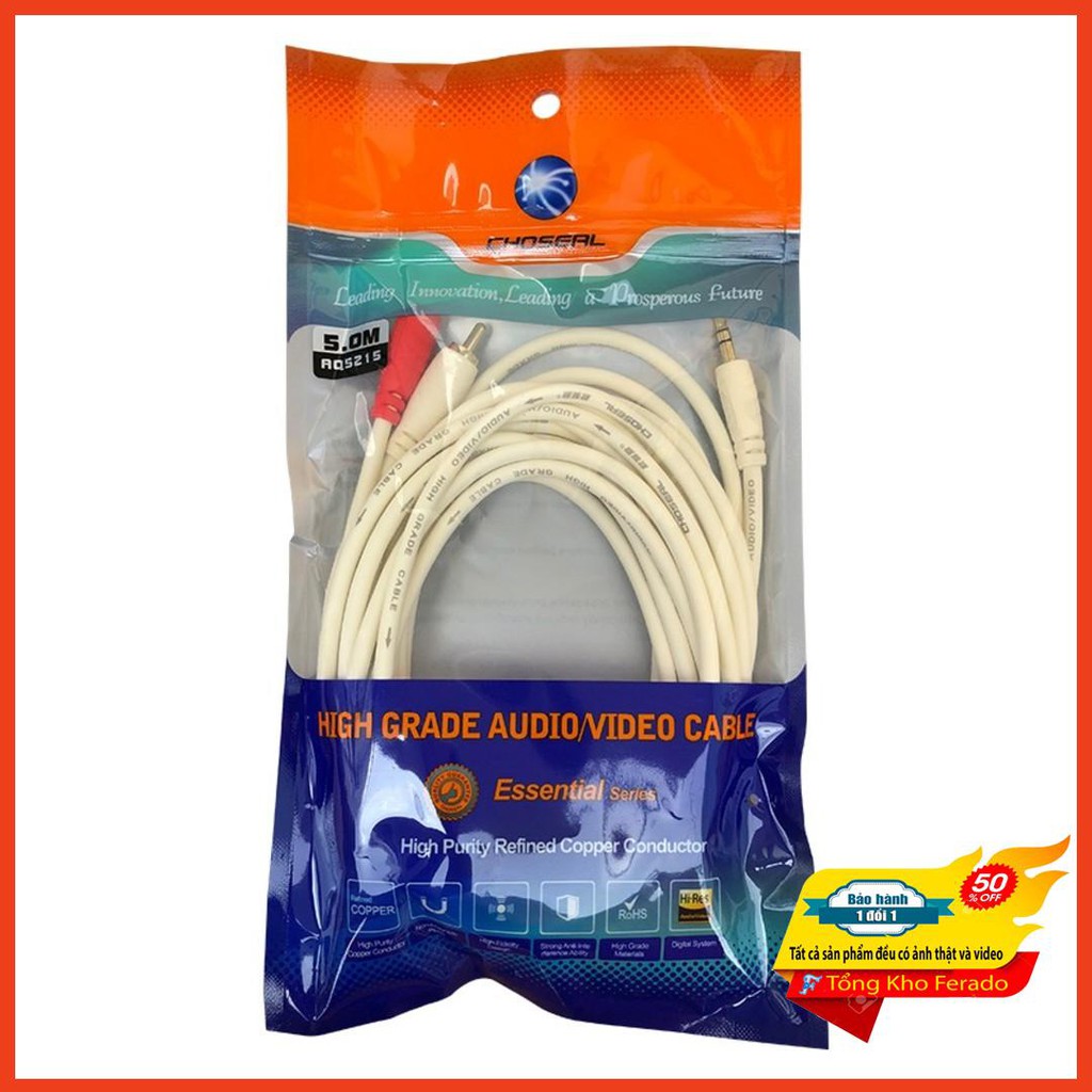 [ Siêu rẻ ] Dây loa 1 đầu 3.5 ra 2 AV CHOSEAL dài 5m