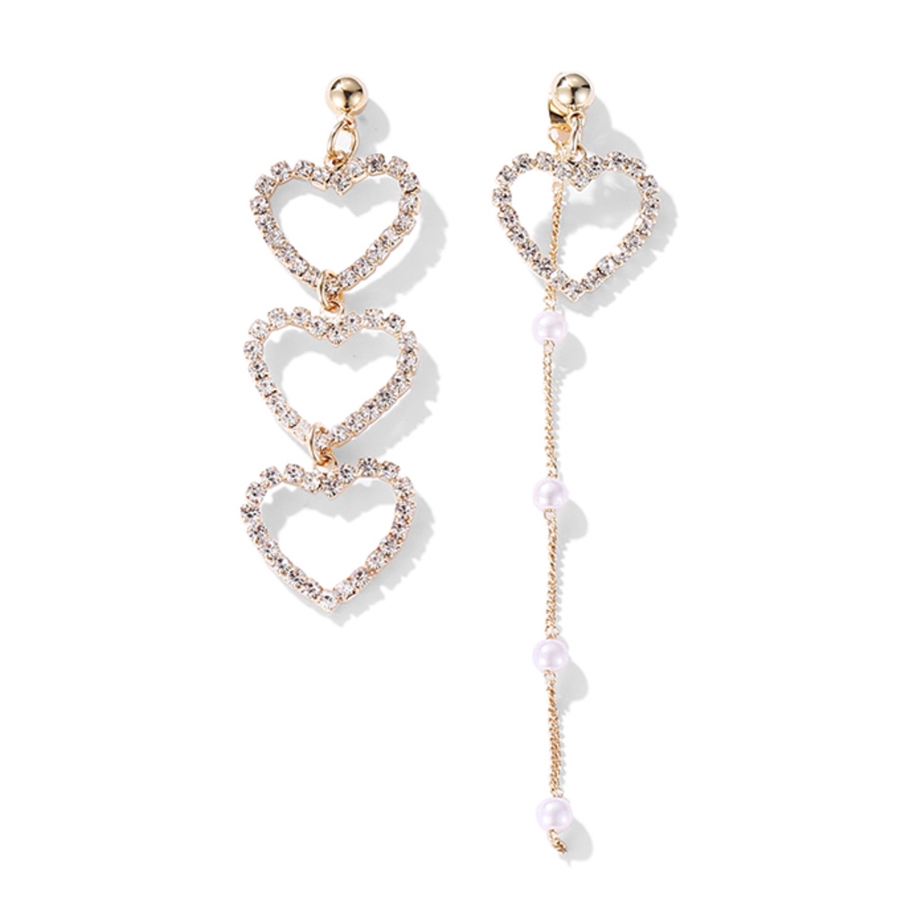 Khuyên Tai Dáng Dài Đính Kim Cương Trái Tim Phong Cách Hàn Quốc