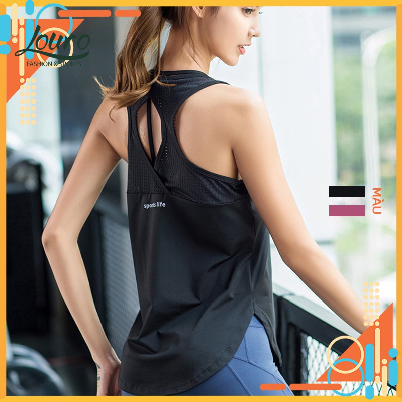 Áo tanktop nữ tập gym Louro LA70, kiểu áo tanktop nữ tập thể thao, yoga, zumba, chất liệu thoáng mát, co giãn 4 chiều