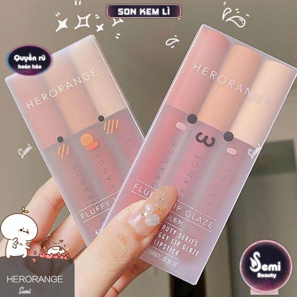 Set 3 cây son kem lì Herorange Fluffy Lip Glaze