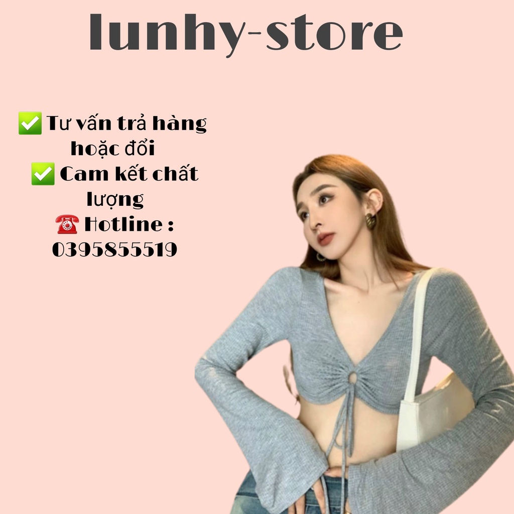 Áo Kiểu Nữ Croptop Xoắn Ngực Cổ V Tay Dài Dáng Ôm Gọn Dáng Chất Thun Lụa Mỏng Mịn Thoáng Mát Dễ Phối