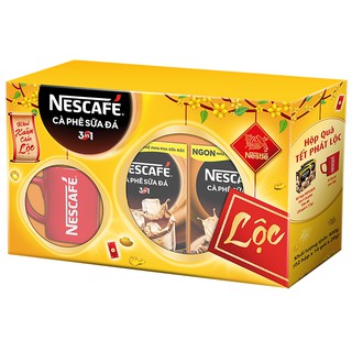 Hộp quà Tết Phát Tài:NESCAFÉ 3in1 Cà Phê Sữa Đá Với Ly Sứ Nescafe(2 hộpx10 góix20g)