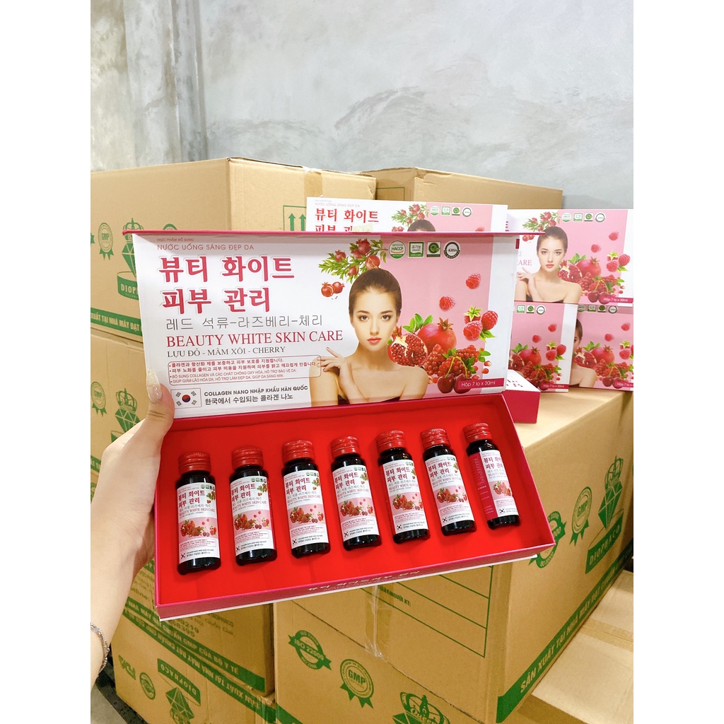 Nước uống đẹp da COLLAGEN BEAUTY WHITE SKIN CARE Lựu đỏ - Mâm Xôi -Cherry giúp giảm lão hóa da , hỗ trợ làm đẹp