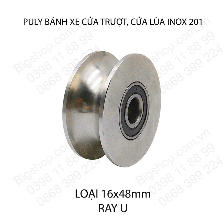 01 Bánh xe thay thế cho cửa cổng trượt, cửa lùa, cửa xếp bằng inox 201, loại 16x48mm, Hình U, V, H tùy chọn
