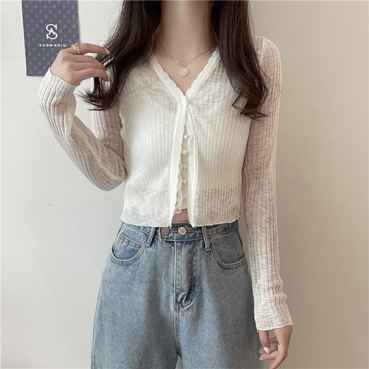 Set Áo Cardigan Mỏng Cổ Chữ V + Áo Hai Dây Phối Ren Phong Cách Hàn Quốc