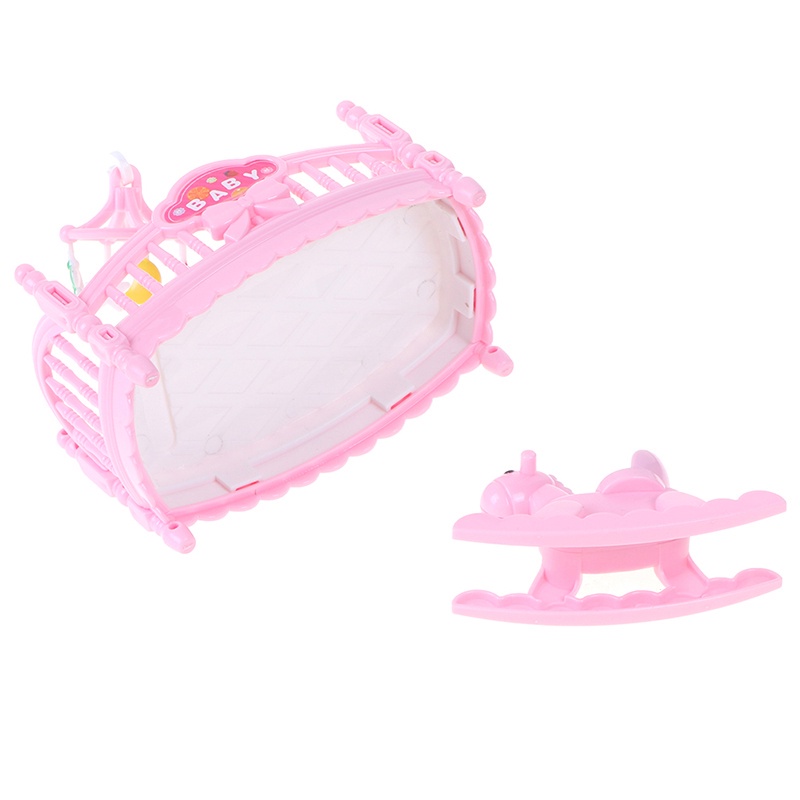 Bộ giường ngủ và ngựa gỗ mini cho búp bê barbie phụ kiện trang trí nhà búp bê ANDATOY AD948