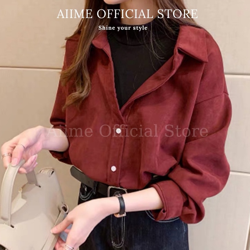 Áo sơ mi nữ nhung tăm kiểu cổ vest Hàn Quốc | BigBuy360 - bigbuy360.vn