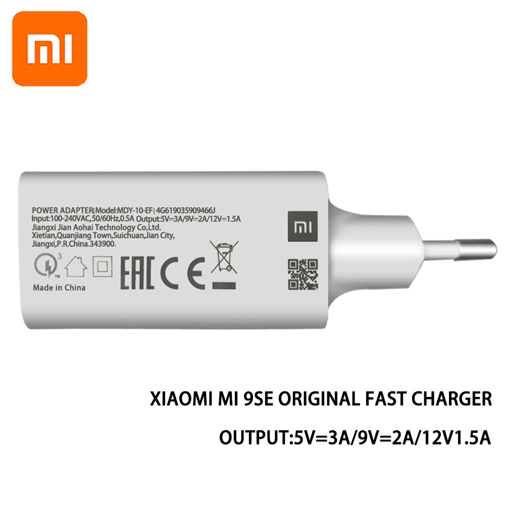 Xiaomi Mi 9 SE 18W Fast EU Charger QC3.0 Fast USB Wall Charger Micro USB và Type C Cable Sạc nhanh Thích hợp cho Mi 9 8 10 9se Redmi note 7 pro Mi 6 6X 8 A2 A1 Note 8