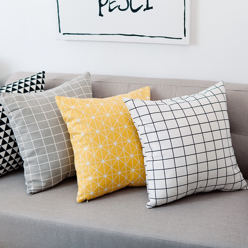 Nordic pastoral cotton pillow cover plaid bed sofa pillow cover woven.